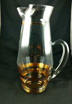 Mid Century Glass Pitcher Metallic Gold Stripes 12 in Tall Molded Spout - £11.74 GBP