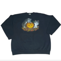 Vintage Tiger Tabby Cat Sweatshirt Women’s 3XL Black Pumpkin Cotton Grove Leaves - $24.99