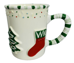 White Barn Candle Coffee Mug Christmas Tree &amp; Stocking Cookies Candy Cane Stripe - £18.57 GBP