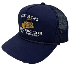 Vintage Weathers Construction Hat Cap Snap Back Blue Mesh Trucker Bulldozer Mens - £15.58 GBP