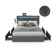 Upholstered Queen LED Bed Frame with Headboard and 4 Drawers-Queen Size ... - $324.63