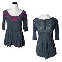 Vanessa Virginia Embroidered Top Floral Lace Pintuck 3/4 Sleeve Pink Siz... - £15.54 GBP