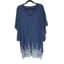 Saks Fifth Avenue Swim Cover Dress Eyelet Embroidery Kaftan Tunic Blouson Blue M - £10.06 GBP