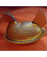 Vintage Indiana Glass Gold Amber Glass Hen On Nest Dish 7" Golden Honey - $47.77