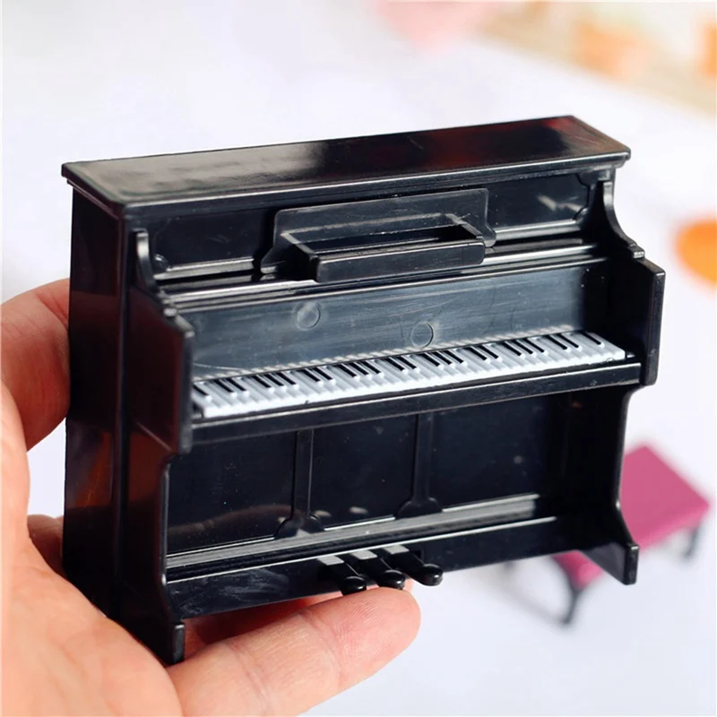 Miniature 1/12 Dollhouse Plastic Piano with Stool Musical Instrument Model for - £7.45 GBP