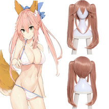 Fate FGO Tamamo no Mae Cat Pink Orange Cosplay Wigs 2 Clips On Ponytails Hair - £22.83 GBP