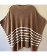 J.CREW One Size Tan White Mock Neck Poncho Stripe Pullover Sweater Cover Up - $74.00