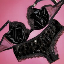 Victoria&#39;s Secret senza Righe 34C, 34DDD, 36DD Reggiseno Set M Nero Paillettes - £58.16 GBP