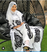 Wedding Moroccan Georgette Farasha Ramzan Dress Abaya Dubai Kaftan White... - $68.00