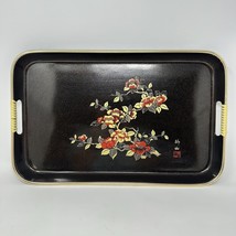 Vintage Toyo Serving Tray Japan Brown Speckled Lacquer Ware Floral Flowers - £14.80 GBP