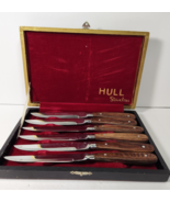 Vintage HULL Stainless Steel Wood Handle Knife Japan Set 6 Storage Box - £19.27 GBP