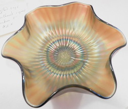 Vintage Green Northwood Carnival Glass Bowl Stippled Rays 5&quot; Bonbon - $22.49