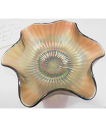 Vintage Green Northwood Carnival Glass Bowl Stippled Rays 5&quot; Bonbon - £18.87 GBP