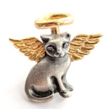 VTG Cat Angel Kitten Halo Wings Pewter Gold Tone Enamel Pin Animal Jewelry Camco - £6.94 GBP