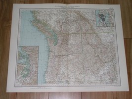 1927 Map Of Nw Usa Washington Seattle Oregon Idaho British Columbia Vancouver - £22.15 GBP