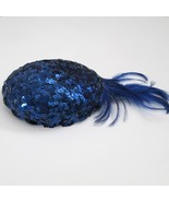 Vintage Madcap Sequin Women Hat Blue Feather Accents Mad Cap Has Flaws - $29.68