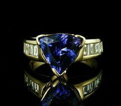 2.25Ct Trillion Cut Tanzanite Wedding Anniversary Ring in 14K Yellow Gold Over - £67.06 GBP