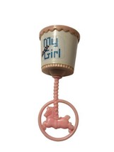Vintage Baby Rattle Plastic White Pink &quot;My Girl&quot; 7 Inches Baby Shower Gift - £13.43 GBP