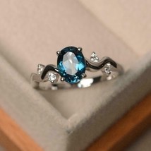 2Ct Oval Cut London Blue Topaz Solitaire Engagement Ring 14K White Gold Plated - £102.86 GBP