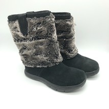 Tony Little Designs Womens Boots Suede Faux Fur Slip On Black Gray Size 6 - £14.49 GBP