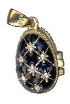 Russian Collectible Black Charm Pendant Large Gold Color Band w/ an Angel inside - $34.60