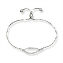 Box Chain with Center Open CZ Oval with Beads Adjustable Bolo Bracelet - £56.35 GBP
