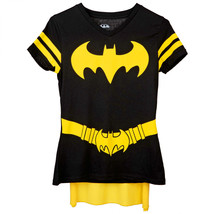 Batgirl Costume V-Neck T-Shirt with Detachable Cape Black - £15.22 GBP