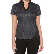 PGA TOUR Womens Activewear Ditsy Floral V Neck Golf Top Size Small Color Caviar - £39.84 GBP