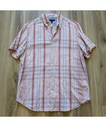 Banana Republic Short Sleeve Button Down Linen Cotton Plaid Orange White... - $24.98 CAD