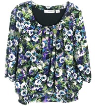 Sag Harbor Womens Shirt Size Petite Large L Black Purple Floral 3/4 Sleeve  - £13.14 GBP