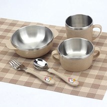 Wheat Straw + 304 Stainless Steel Dinnerware Rice Bowl Sets Unbreakable Dinner D - £21.52 GBP