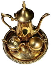 Sheridan Taunton Silversmiths tea set teapot sugar creamer 24K Gold Plated 5pc - £158.48 GBP