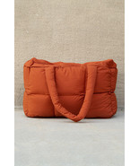 Cinnamon Solid Quilted Puffy Zipped Large Tote Bag - $32.46
