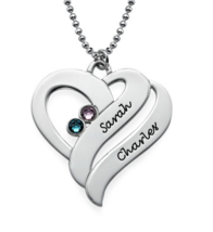 Sterling Silver Two Hearts Forever One Necklace With Birthstones - £71.10 GBP