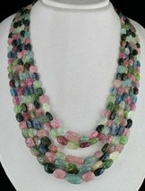 Natural Multi Tourmaline Aquamarine Beads Engraved 824 Carats Ladies Necklace - £2,126.28 GBP
