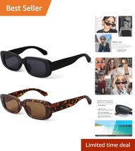 Trendy Retro Rectangle Sunglasses - 2 Pack for Stylish UV Protection on ... - $15.79