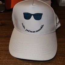 Unisex Snapback White Hat Cap &quot;Smile you&#39;re on Cannibas&quot; - $9.70