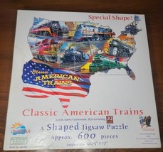 CLASSIC AMERICAN TRAINS by Larry Grossman  SunsOut 600 pc SHAPED puzzle ... - $21.77