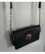 Black Nine West Cross-Body Purse Silver Chain Accent Cell Phone Size Dressy - $48.00