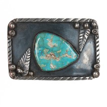 Vintage Native American Silver and turquoise belt buckle with fancy stamped - £308.01 GBP