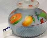 Beverage Dispenser Jar 3 Gal Glass Vintage Hand Painted Fruit &amp; Lid - £67.27 GBP
