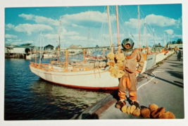 Tarpon Springs Sponge Diver &amp; Boats Florida FL Koppel Color UNP Postcard c1970s - £3.92 GBP