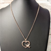 Rose Gold Tone Heart with Dove Necklace - £8.20 GBP