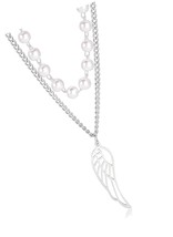 Women Dainty Layered Hallow Out Angel Wing Pendent Steel And - $44.14