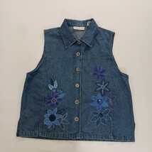 Draper’s & Damon’s RN#81492 Women’s PL Blue Embroidery Floral Cotton Denim Vest image 12
