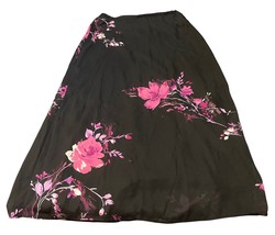 First Option Skirt Size M Black Floral 1/2 Elastic Waist Button Zipper L... - $14.80
