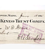 1915 Kineo Trust Company Bank Check E.A. Sampson Dover Maine Signed 7101... - $28.01 CAD