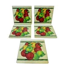 VTG Country Tempered Glass Red Green Yellow Apple Square Coaster Footed ... - £16.87 GBP