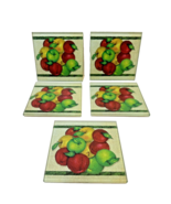 VTG Country Tempered Glass Red Green Yellow Apple Square Coaster Footed ... - £16.15 GBP