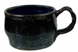 SHERWOOD USA Pottery Earthenware Mug Signed Blue &amp; Black Glazed w Twiste... - $14.00